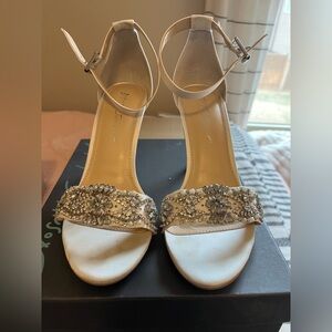 Betsy Johnson Gina Ivory Satin Beaded Heels - Size 9.5